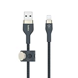 Belkin BoostCharge Pro Flex geflochtenes USB-A/Lightning-Kabel, 2 m, MFi-zertifiziertes Ladekabel für iPhone 14/14 Plus, 13, 12, Pro, Max, mini, SE, iPad und andere Geräte – Blau