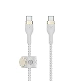 Belkin BoostCharge Pro Flex geflochtenes USB-C/USB-C-Ladekabel, USB-IF-zertifiziert zum Schnellladen mit Power Delivery PD für iPhone 15, Galaxy S24, Pixel, iPad Pro, Mini, MacBook, 1 m – Weiß