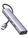 UGREEN USB Hub Ethernet Adapter Gigabit LAN Adapter mit 3 USB 3.0 Ports 1000 Mbps USB Netzwerkadapter mit Alugehäuse, geflochtenem Kabel Plug & Play auf Windows 11/10/ 8, Mac OS