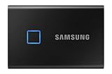 Samsung Portable SSD T7 Touch, 2 TB, USB 3.2 Gen.2, 1.050 MB/s Lesen, 1.000 MB/s Schreiben, Externe SSD Festplatte mit Fingerabdruckscanner für Mac, PC, Tablet, Konsole, Metallic Black, MU-PC2T0K/WW