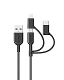 Anker Powerline II 3-in-1 Kabel, 0.9m langes Lightning/USB-C/Mikro-USB Kabel, für iPhone, iPad, LG, Galaxy, Xperia, Android Handys und viele mehr (Schwarz)