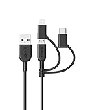 Anker Powerline II 3-in-1 Kabel, 0.9m langes Lightning/USB-C/Mikro-USB Kabel, für iPhone, iPad, LG, Galaxy, Xperia, Android Handys und viele mehr (Schwarz)