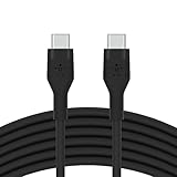 Belkin BoostCharge Flex Silikon-USB-C/USB-C-Ladekabel, USB-IF-zertifiziert zum Schnellladen mit Power Delivery PD für iPhone 15, Galaxy S24, Pixel, MacBook Pro, iPad Pro, Mini und Mehr, 3 m – Schwarz