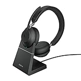 Jabra Evolve2 65 Wireless PC Headset with Charging Stand – Noise Cancelling Microsoft Teams Certified Stereo Headphones With Long-Lasting Battery – USB-C Bluetooth Adapter – Black