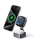 UGREEN MagFlow Qi2 zertifizierte 15W 2 in 1 Ladestation kompatibel mit MagSafe faltbares Wireless Charger für iPhone 15/14/13/12, AirPods 2/3, unterstützt Standby-Funktion, mit 1M Kabel