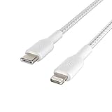 Belkin geflochtenes USB-C-/Lightning-Kabel (iPhone-Kabel zum Schnellladen für das iPhone 14 oder ältere Modelle) Boost Charge MFi-zertifiziertes iPhone USB-C-Kabel (2 m, Weiß)