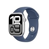 Apple Watch Series 10 (GPS + Cellular 42 mm) Smartwatch mit Aluminiumgehäuse in Silber und Sportarmband in Denim (S/M). Fitnesstracker, EKG App, Always-On Retina Display, Wasserschutz