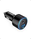 Anker USB C Auto Ladegerät PowerDrive Speed+ 2 Type C kfz Ladegerät, 49W Power Delivery kompatibel mit MacBook Pro/Air 2018, iPad Pro 2018, iPhone 15, Galaxy S10/S9/S8