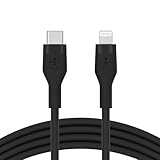 Belkin BoostCharge Flex Silikon-USB-C/Lightning-Kabel, 1 m, MFi-zertifiziert, 20 W, zum Schnellladen mit PD Power Delivery für iPhone 14/14 Plus, 13, 12, Pro, Max, mini, SE und andere Geräte – Schwarz