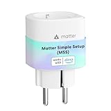 Meross Matter Smart Steckdosen mit Stromverbrauch, WLAN Steckdosen mit Stromzähler für Balkonkraftwerk, funktioniert Apple HomeKit, Alexa und Google, 16A, FFS Ver.