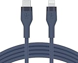 Belkin BoostCharge Flex Silikon-USB-C/Lightning-Kabel, 2 m, MFi-zertifiziert, 20 W, zum Schnellladen mit PD Power Delivery für iPhone 14/14 Plus, 13, 12, Pro, Max, mini, SE und andere Geräte – Blau