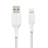 Belkin geflochtenes Lightning-Kabel (Boost Charge Lightning-/USB-Kabel für iPhone, iPad, AirPods) MFi-zertifiziertes iPhone-Ladekabel, geflochtenes Lightning-Kabel (1 m, Weiß)