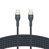 Belkin BoostCharge Pro Flex geflochtenes USB-C/USB-C-Ladekabel, USB-IF-zertifiziert zum Schnellladen mit Power Delivery PD für iPhone 15, Galaxy S24, Pixel, iPad Pro, Mini, MacBook, 3 m – Blau