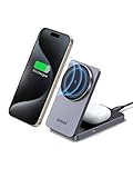 UGREEN MagFlow magnetische 2 in 1 Ladestation iPhone, kompatibel mit MagSafe, faltbares Wireless Charger für iPhone 16/16 Pro/16 Pro Max/14/13/12, AirPods, kabellose Ladestation mit 1M Kabel