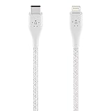 Belkin Boost Charge USB-C-Kabel mit Lightning Connector und Band (mit DuraTek hergestellt) – USB-C-/Lightning-Kabel für iPhone 12, 12 Pro, 12 Pro Max, 12 mini und ältere Modelle, 1,2 m - Weiß