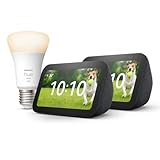 Echo Show 5 (3. Gen.) | Anthrazit, 2er pack + Philips Hue White Smart Bulb (E27), Funktionert mit Alexa - Smart Home-Einsteigerpaket