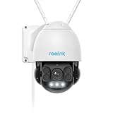 Reolink 5MP PTZ WLAN Kamera Outdoor, 5X Optischer Zoom, 60m Vollfarb-Nachtsicht, 2,4/5GHz WiFi mit Personen-/Fahrzeugerkennung, Auto-Tracking, 360° Ansicht, 2-Wege-Audio,1920p, IP66, RLC-523WA