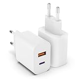 20W USB C Adapter, 2er Pack iPhone ladegerät für iPhone 15 14 Plus Pro Max 13 12 11 SE, USB A+C PD 3.0 iPhone schnellladegerät, Ladestecker Power Adapter USB stecker Netzteil(Ohne Ladekabel)