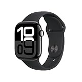 Apple Watch Series 10 (GPS + Cellular 42 mm) Smartwatch mit Aluminiumgehäuse in Diamantschwarz und Sportarmband in Schwarz (M/L). Fitnesstracker, EKG App, Always-On Retina Display, Wasserschutz