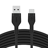 Belkin BoostCharge Flex Silikon-USB-C-/USB-C-Ladekabel, USB-IF-zertifiziertes USB C Kabel für iPhone 16, iPhone 15, Samsung Galaxy S24, S24 Ultra, Note, Google Pixel, iPad Pro, 3 m – Schwarz