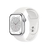 Apple Watch Series 8 (GPS, 45mm) Smartwatch - Aluminiumgehäuse Silber, Sportarmband Weiß - Regular. Fitnesstracker, Blutsauerstoffund EKGApps, Always-On Retina Display, Wasserschutz