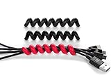 equinux tizi Knubbi Löckchen: 3 Kabelhalter (2X schwarz, 1x rot). Kabelspirale statt Kabelbinder, aus Anti-Rutsch-PVC, sicherer Kabelhalt. Organisation von Ladekabeln, Kopfhörern, etc.