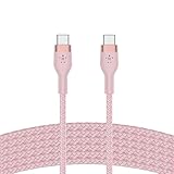 Belkin BoostCharge Pro Flex geflochtenes USB-C/USB-C-Ladekabel, USB-IF-zertifiziert zum Schnellladen mit Power Delivery PD, iPhone 16, iPhone 15, Galaxy S24, Pixel, iPad Pro/Mini, MacBook, 3 m – Rosa