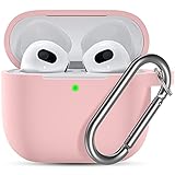 Ouwegaga Kompatibel mit AirPods 3 Generation Hülle 2021 - Silikon Schutzhülle für AirPods 3, Silikonhülle Haut Case Hülle für Apple AirPods 3 Generation, Mit Karabiner - Rosa