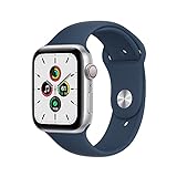 Apple Watch SE (1. Generation) (GPS + Cellular, 44mm) Smartwatch - Aluminiumgehäuse Silber, Sportarmband Abyssblau - Regular. Fitness-und Aktivitätstracker, Herzfrequenzmesser, Wasserschutz
