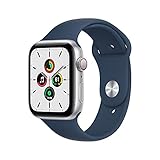 Apple Watch SE (1. Generation) (GPS + Cellular, 44mm) Smartwatch - Aluminiumgehäuse Silber, Sportarmband Abyssblau - Regular. Fitness-und Aktivitätstracker, Herzfrequenzmesser, Wasserschutz