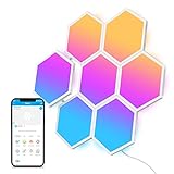 Govee Glide Hexagon LED Panel,7 RGBIC Smart Wandleuchte Innen Funktioniert mit Alexa und Google Assistant, Kreative Dekorative Wi-Fi Hexagon LED Panel Light Panels Musik Sync für Gaming & Zimmer Deko