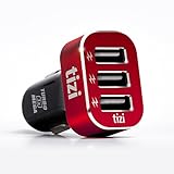 equinux tizi Turbolader 3X MEGA (7,2A, Monza Rot Edition), 3-Fach USB-Auto-Ladegerät mit hochwertigem Alukopf
