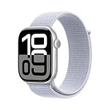 Apple Watch Series 10 (GPS 46 mm) Smartwatch mit Aluminiumgehäuse in Silber und Sport Loop in Blaue Wolke (One Size). Fitnesstracker, EKG App, Always-On Retina Display, CO₂ neutral