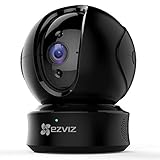 EZVIZ WLAN & LAN IP Kamera, 720p HD Babykamera, mit 340° Shwenkung und 120° Neigung, Zwei-Wege-Audio, Server in Europa für Innen, Zuhause, Haustier Indoor WLAN IP Kamera, CTQ6C Schwarz