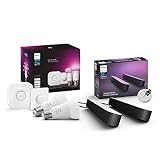 Philips Hue White & Color Ambiance E27 2er Starter Set inkl.Hue Bridge+2m Lightstrip Basis, 2x806lm, bis zu 16 Mio. Farben, dimmbar, steuerbar via App, kompatibel mit Amazon Alexa (Echo, Echo Dot)