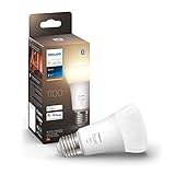 Philips Hue White E27 LED Lampe (1.100 lm), dimmbares LED Leuchtmittel für das Hue Lichtsystem mit warmweißem Licht, smarte Lichtsteuerung über Sprache und App