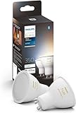 Philips Hue White Ambiance GU10 LED Spots 2-er Pack (350 lm), dimmbare LED Lampen für das Hue Lichtsystem mit allen Weißtönen, smarte Lichtsteuerung über Sprache und App