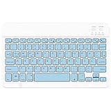 EasyAcc Bluetooth-Tastatur, Kabellose Bluetooth-Tastatur kompatibel mit Windows/Android/iOS, Tastatur mit QWERTZ Deutsches Layout Tablets, Tastatur mit 15cm Micro-USB-Kabel, Himmelblau
