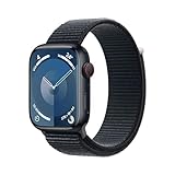 Apple Watch Series 9 (GPS + Cellular, 45 mm) Smartwatch mit Aluminiumgehäuse und Sport Loop Armband in Mitternacht. Fitnesstracker, Blutsauerstoff und EKG Apps, Always-On Retina Display, CO₂ neutral