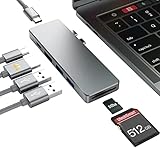 Multiport USB Hub 7-in-2 Aluminium, mit 2 Thunderbolt 3 Anschlüssen USB Typ-C PD Port USB-C Data Transfer Por, 4K HDMI Port, 2 USB 3.0 Ports, SD/Micro SD Kartenleser für MacBook Pro, Grau