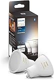 Philips Hue White Ambiance GU10 LED Spots 2-er Pack (350 lm), dimmbare LED Lampen für das Hue Lichtsystem mit allen Weißtönen, smarte Lichtsteuerung über Sprache und App