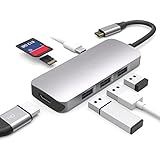 Kakacell 7-in-1 Multiport USB-C Hub, mit 4K HDMI Port, 100W Power Delivery, 3 USB 3.0 Ports, SD/TF Kartenleser, Geeignet für MacBook Pro/Air, Dell XPS, Chromebook, Huawei Mate 20/P40, Grau