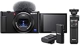 Sony Vlog-Kamera ZV-1 (Digitalkamera, 24-70mm, seitlich klappbares Selfie-Display für Vlogging & YouTube, 4K Video) + Handgriff & Mikrofon