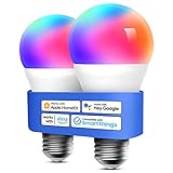 meross Smart WLAN Glühbirne funktioniert mit Apple HomeKit, Wifi Lampe LED Mehrfarbige Dimmbare Glühbirne kompatibel mit Siri, Alexa, Google Home und SmartThings, E27 RGBCW, 2 Stücke