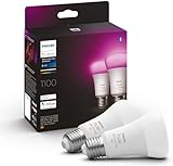 Philips Hue White & Color Ambiance E27 LED Lampen 2-er Pack (1100), TESTSIEGER Stiftung Warentest (01/2024), dimmbare LED Leuchtmittel mit 16 Mio. Farben, smarte Lichtsteuerung über Sprache und App