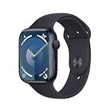 Apple Watch Series 9 (GPS, 45 mm) Smartwatch mit Aluminiumgehäuse und Sportarmband M/L in Mitternacht. Fitnesstracker, Blutsauerstoff und EKG Apps, Always-On Retina Display, Wasserschutz