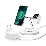 Belkin drahtloses MagSafe 3-in-1-Ladegerät, ladestation 15 W, schnelles Laden für das iPhone und die AppleWatch, Laden der AirPods, Ladestation für iPhone 15, 14, 13, Apple Watch