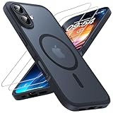 TOCOL 3 in 1 für iPhone 16 Hülle für Magsafe, mit 2 Schutzglas, Vollständiger Kameraschutz Stoßfest Kratzfest Magnetisch Handyhülle für iPhone 16 Case, Schwarz