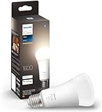 Philips Hue White E27 LED Lampe (1.600 lm), dimmbares LED Leuchtmittel für das Hue Lichtsystem mit warmweißem Licht, smarte Lichtsteuerung über Sprache und App
