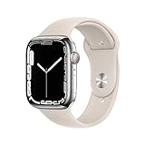 Apple Watch Series 7 (GPS + Cellular, 45mm) Smartwatch, Edelstahlgehäuse Silber, Sportarmband Sternenlicht - Regular. Fitnesstracker, Blutsauerstoff und EKGApps, Always-On Retina Display, Wasserschutz